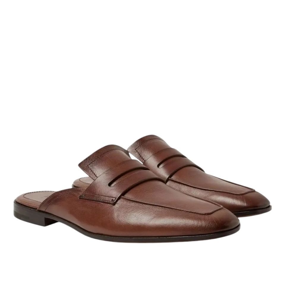 Berluti Lorenzo Mens Slip On Mule Size 9 Calf Brown Leather Backless Shoes